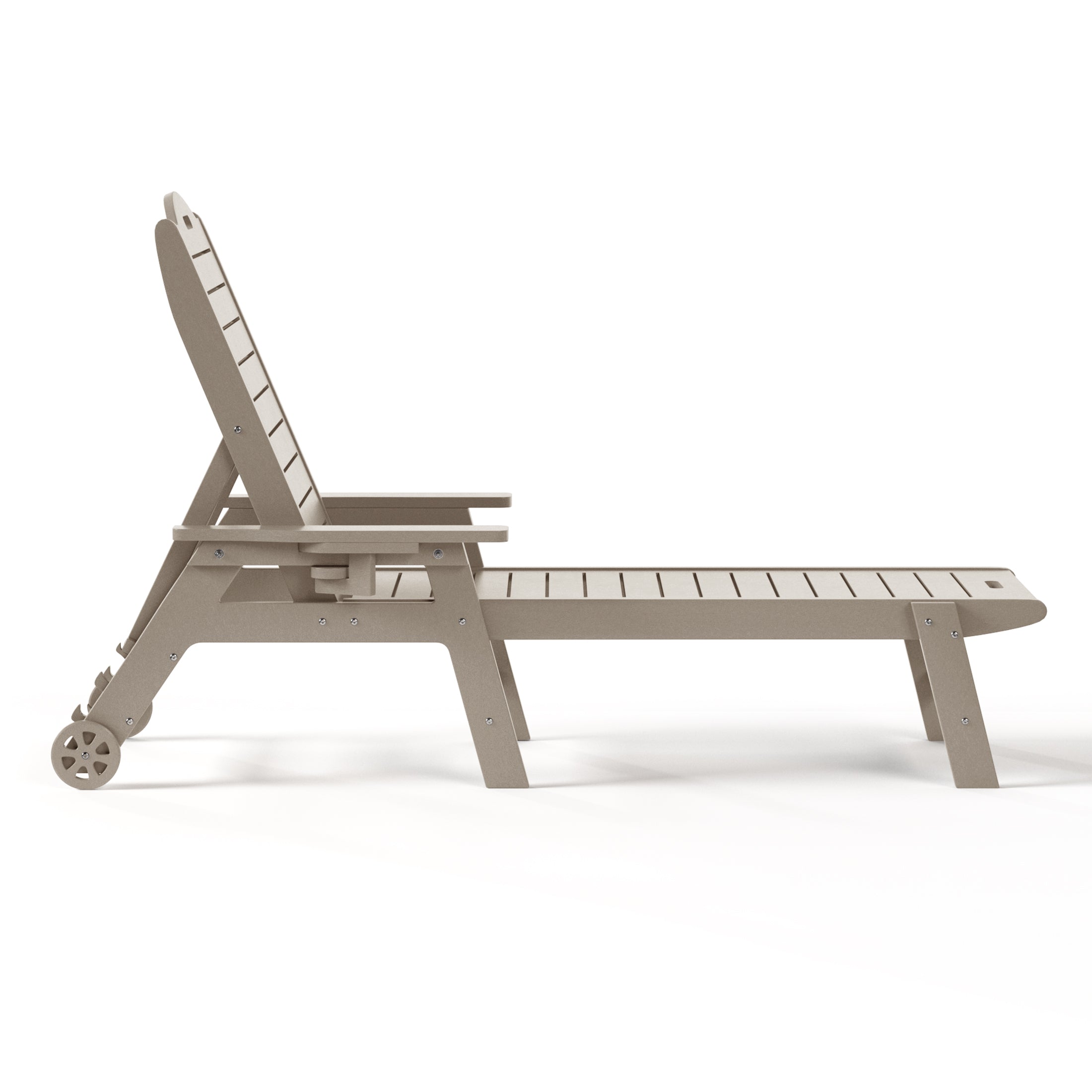 Aruba Outdoor HDPE Patio Chaise Lounge With Wheels & Cup Holder