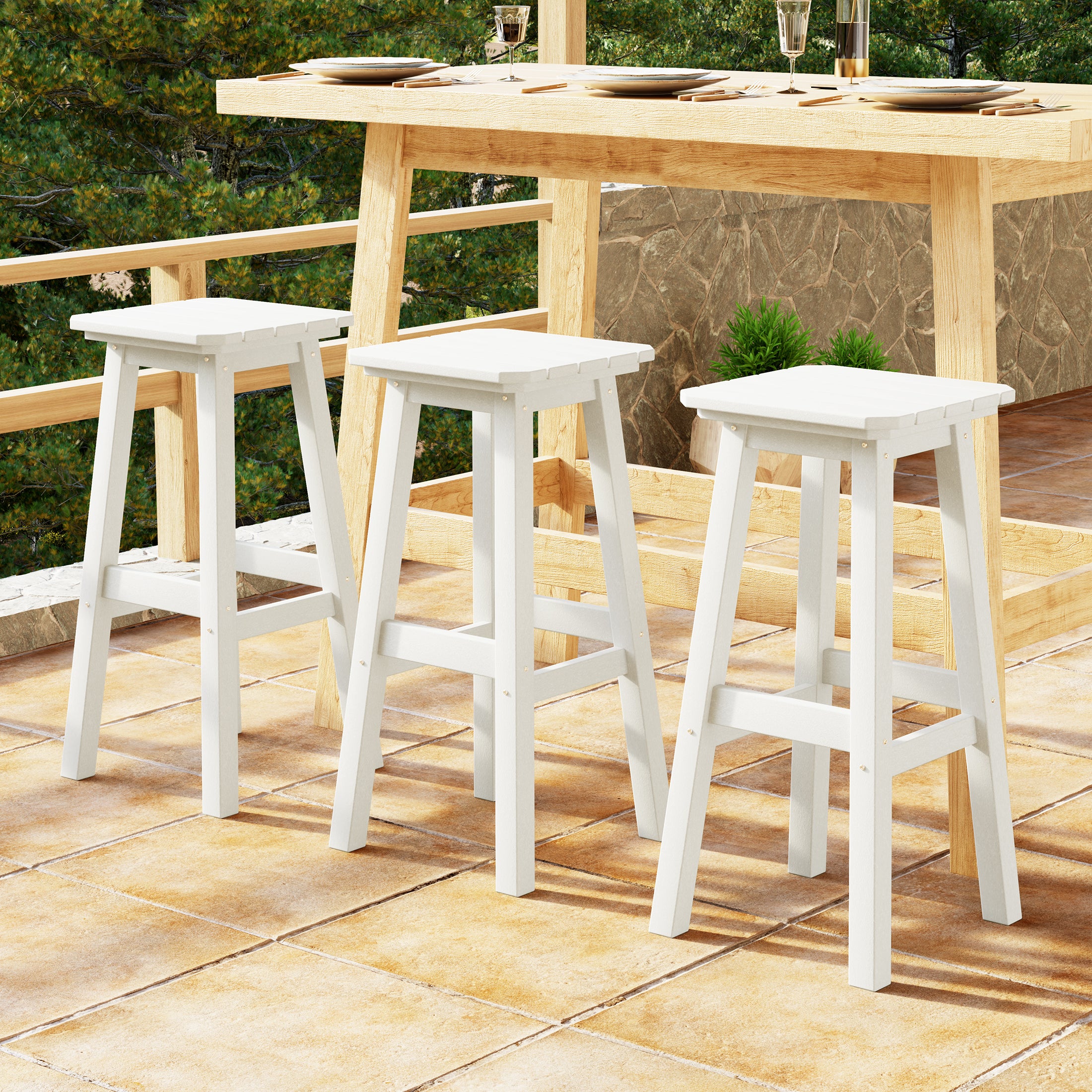 Malibu 29" HDPE Outdoor Patio Square Bar Stools (Set of 3)