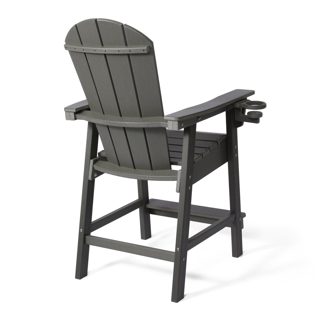 Malibu Outdoor HDPE  Tall Adirondack Counter Height Bar Chair With Cup Holder