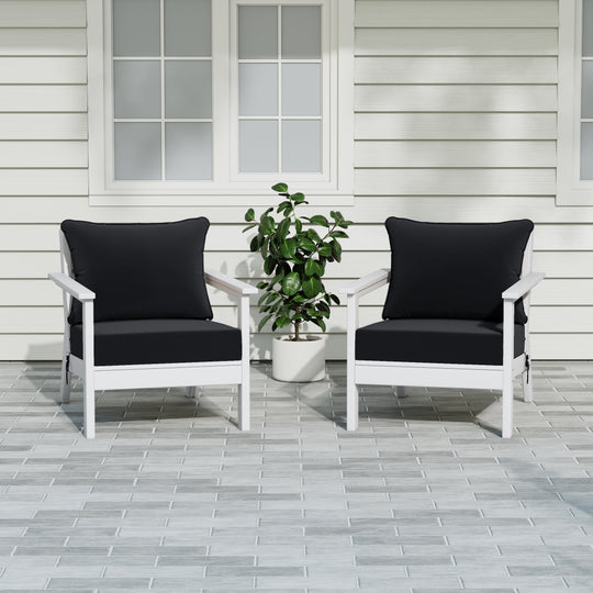 Avalon Outdoor Modern HDPE Patio Club Chairs with Deep Seat Cushions (Set of 2)