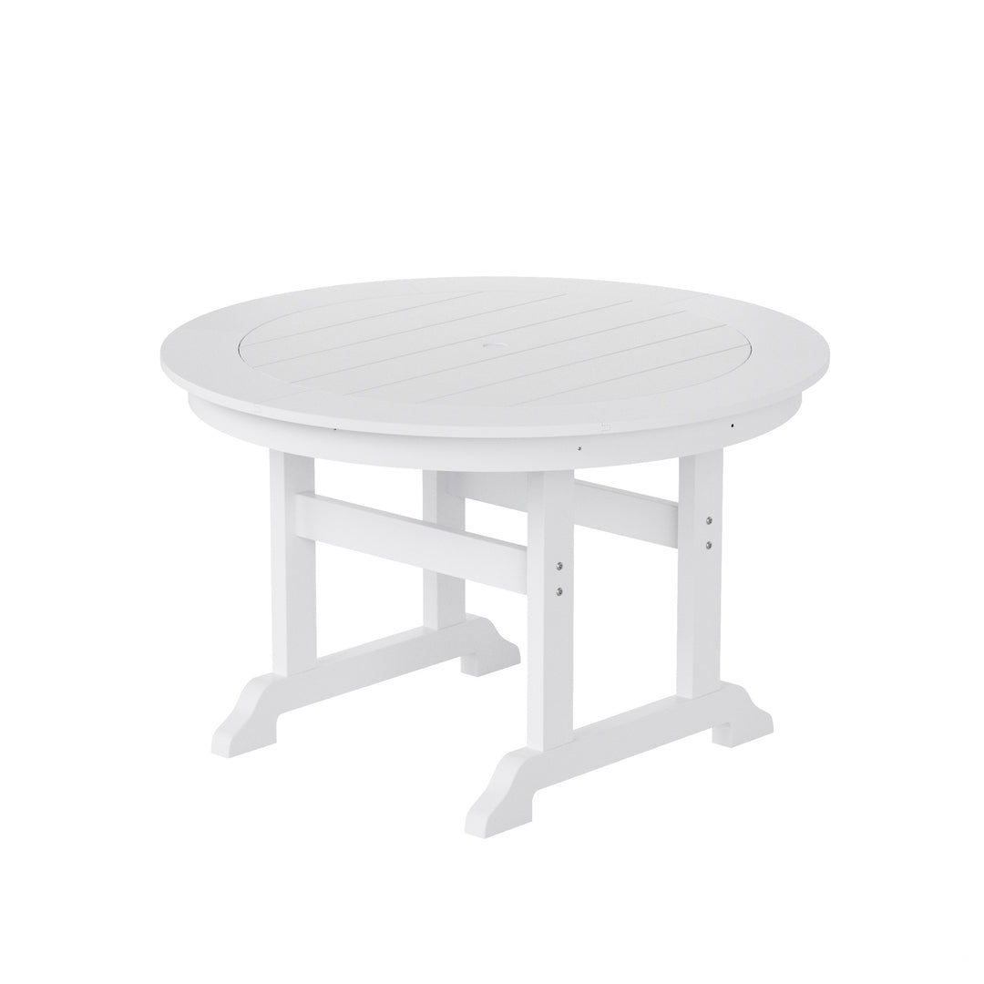 Malibu 5 Piece Outdoor Patio Dining Round Table and Curved Back Armchair Set