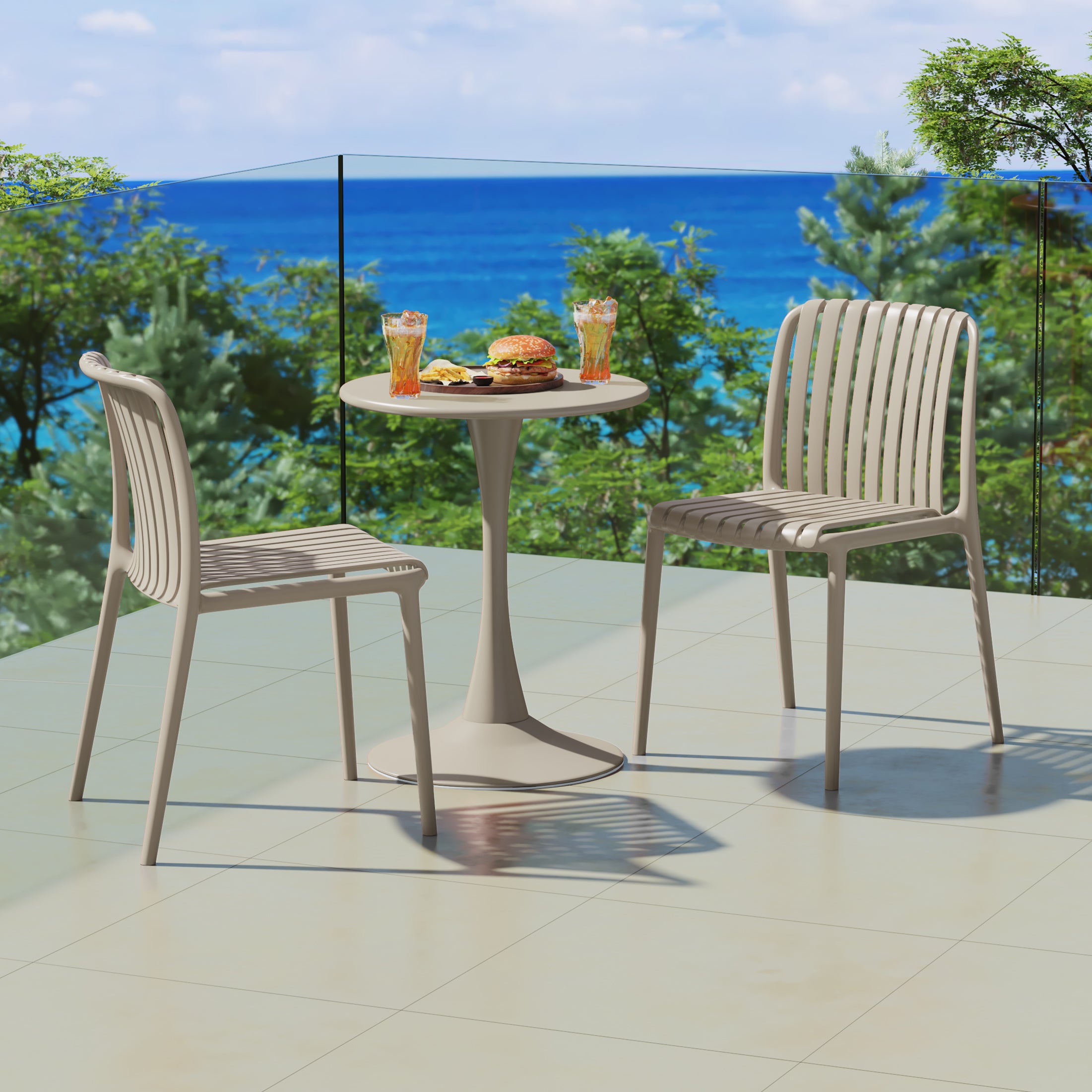 Playa Outdoor Stackable Polypropylene Plastic Dining Side Chairs (Set of 2)
