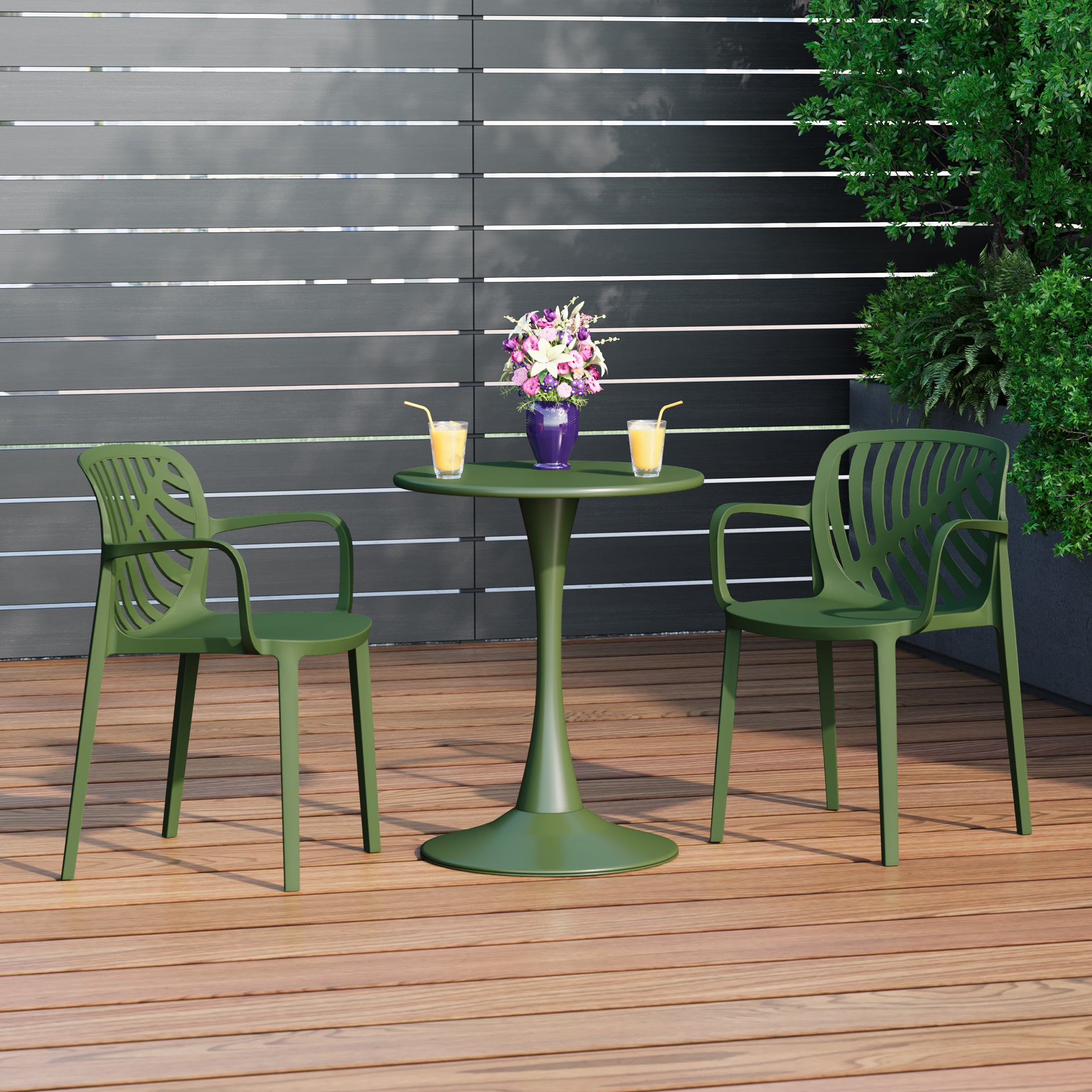 Playa 3-Piece Outdoor Indoor Metal Patio Dining Table Set With Stackable Patio Chairs
