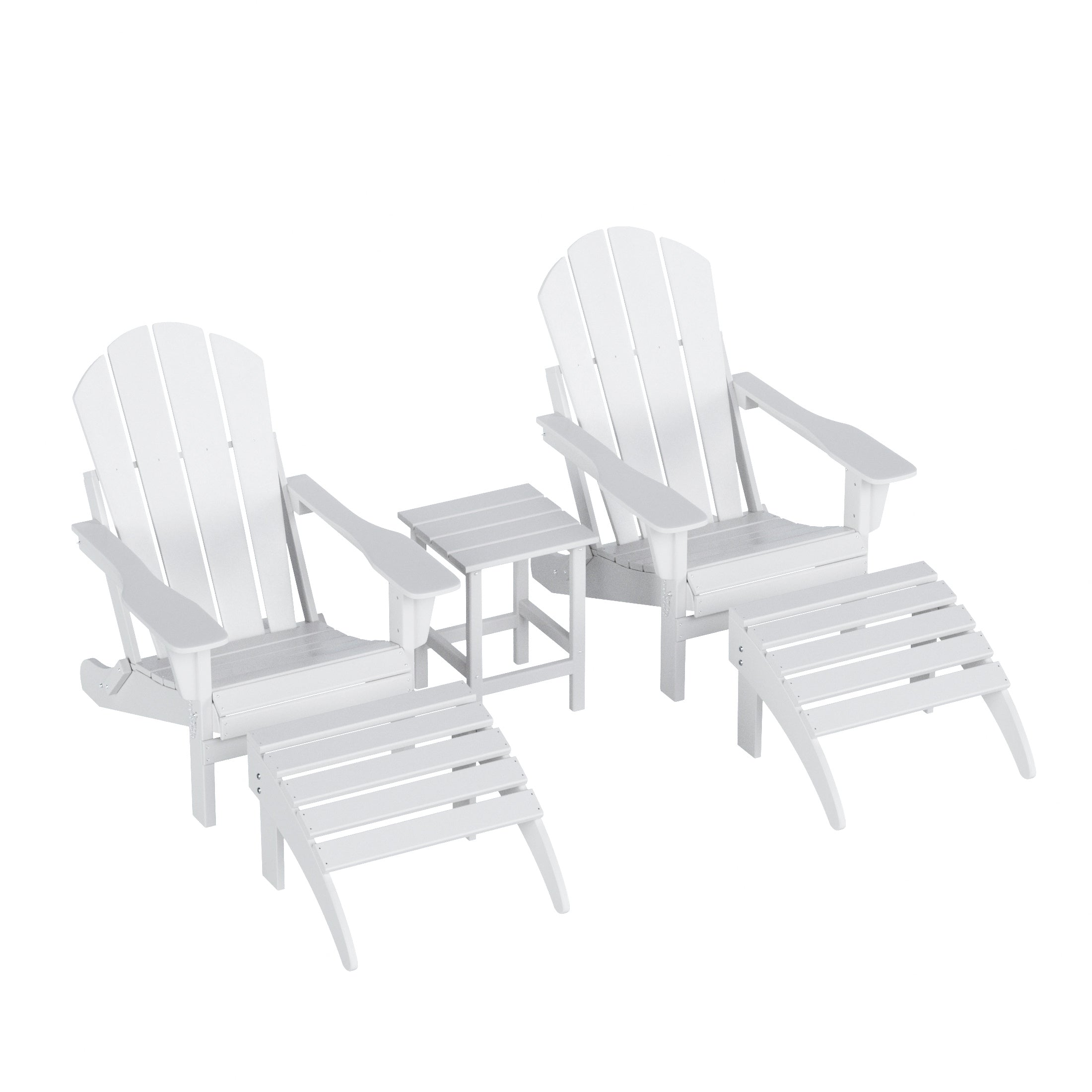Malibu 5-Piece set classic Adirondack chairs with ottoman and a small coffee table (2 seater)