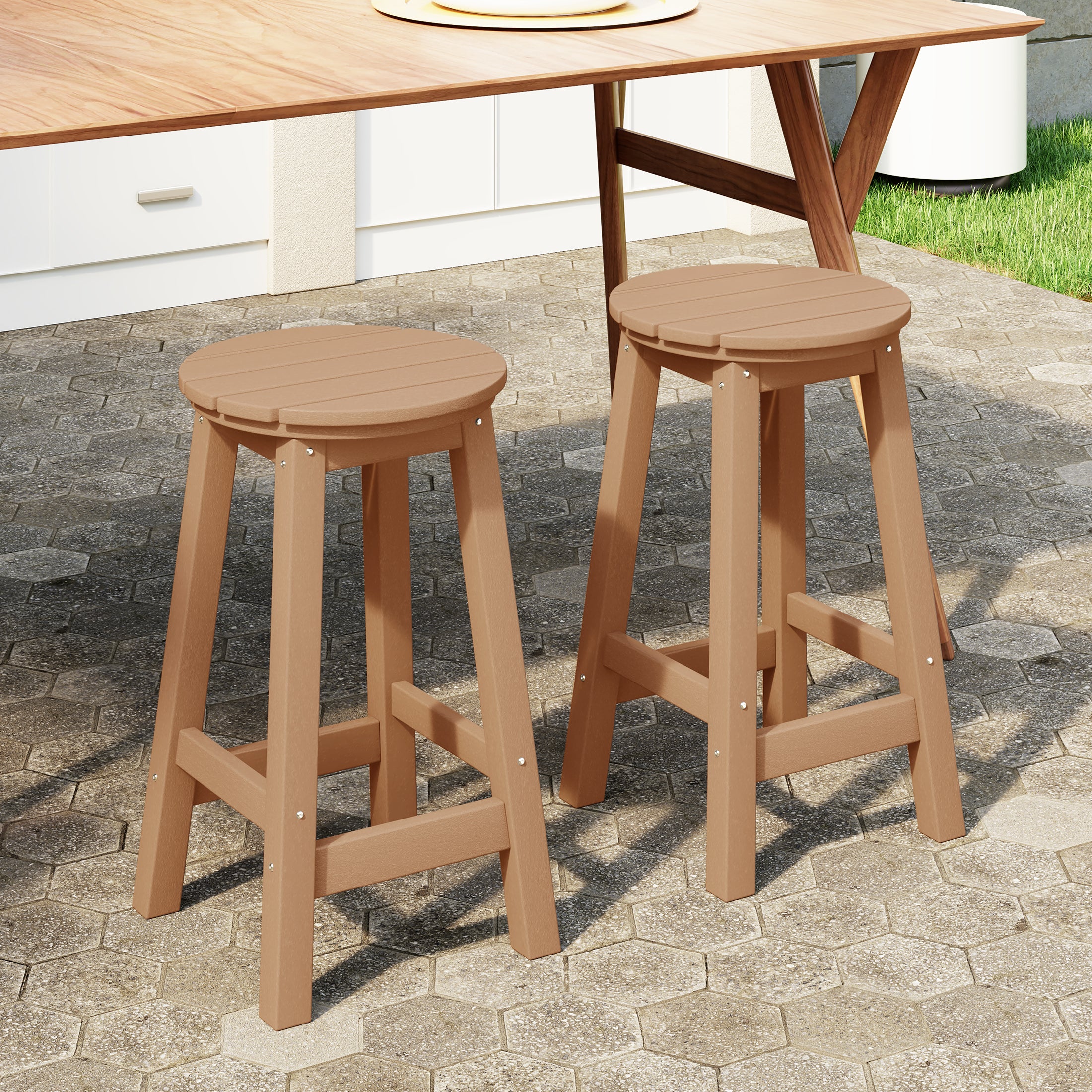 Malibu 24" HDPE Outdoor Patio Round Counter Height Bar Stool Set of 2