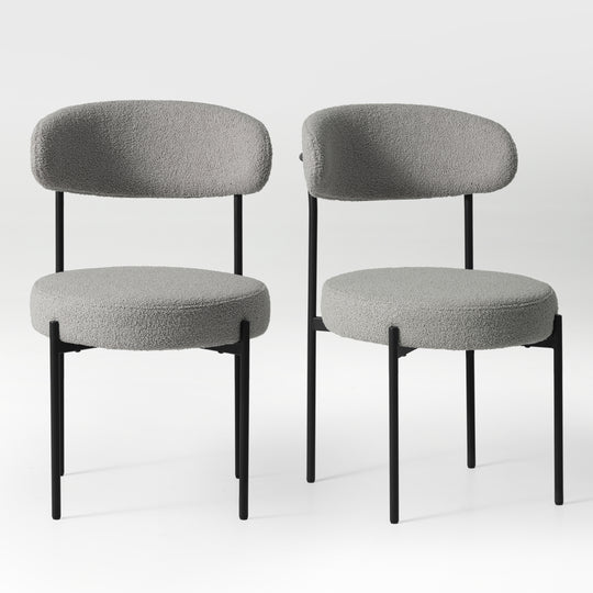 Alexandria Mid-Century Modern Upholstered Sherpa Round Dining Chairs (Set of 2)