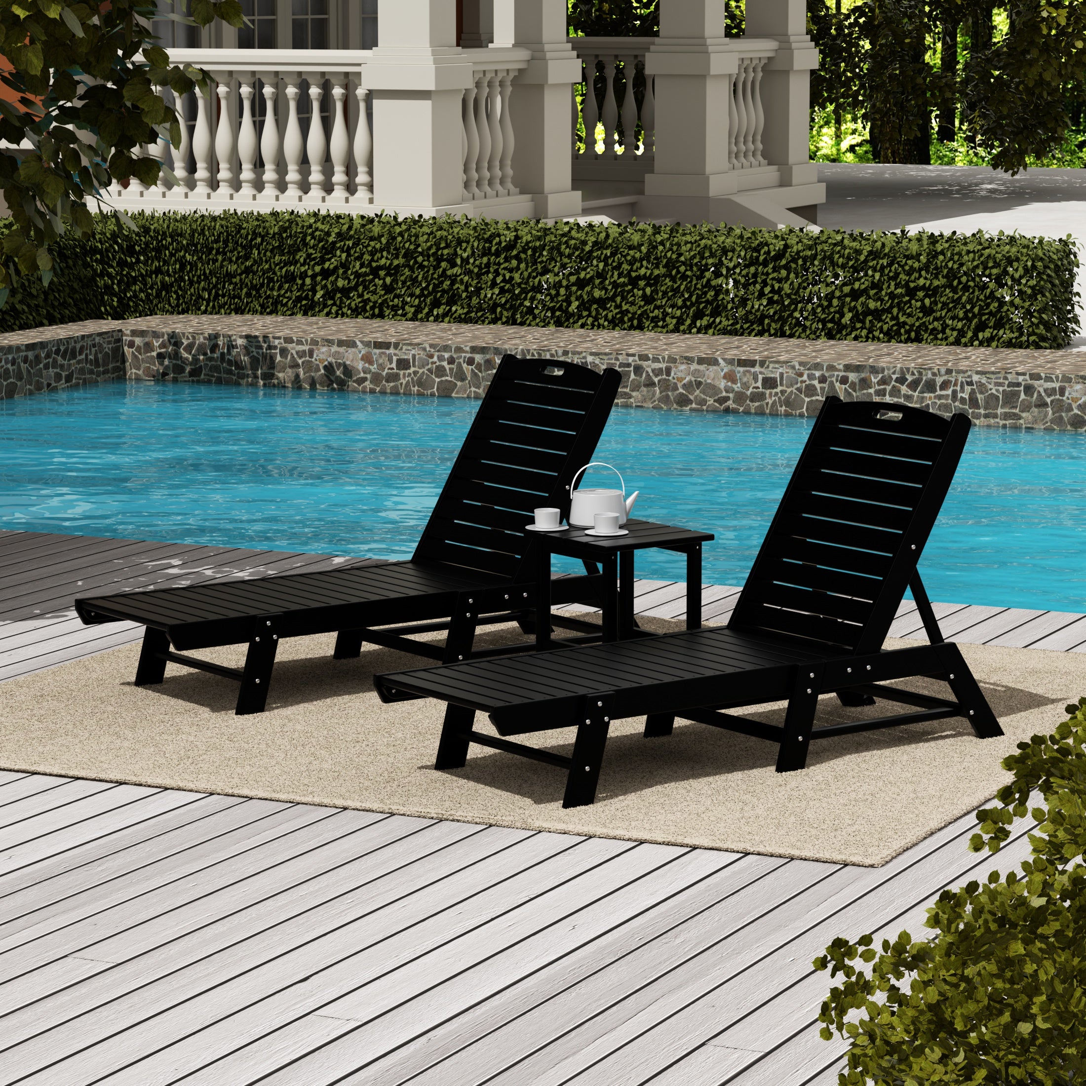 Malibu Poly Reclining Outdoor Patio Chaise Lounge Chair with Side Table Set