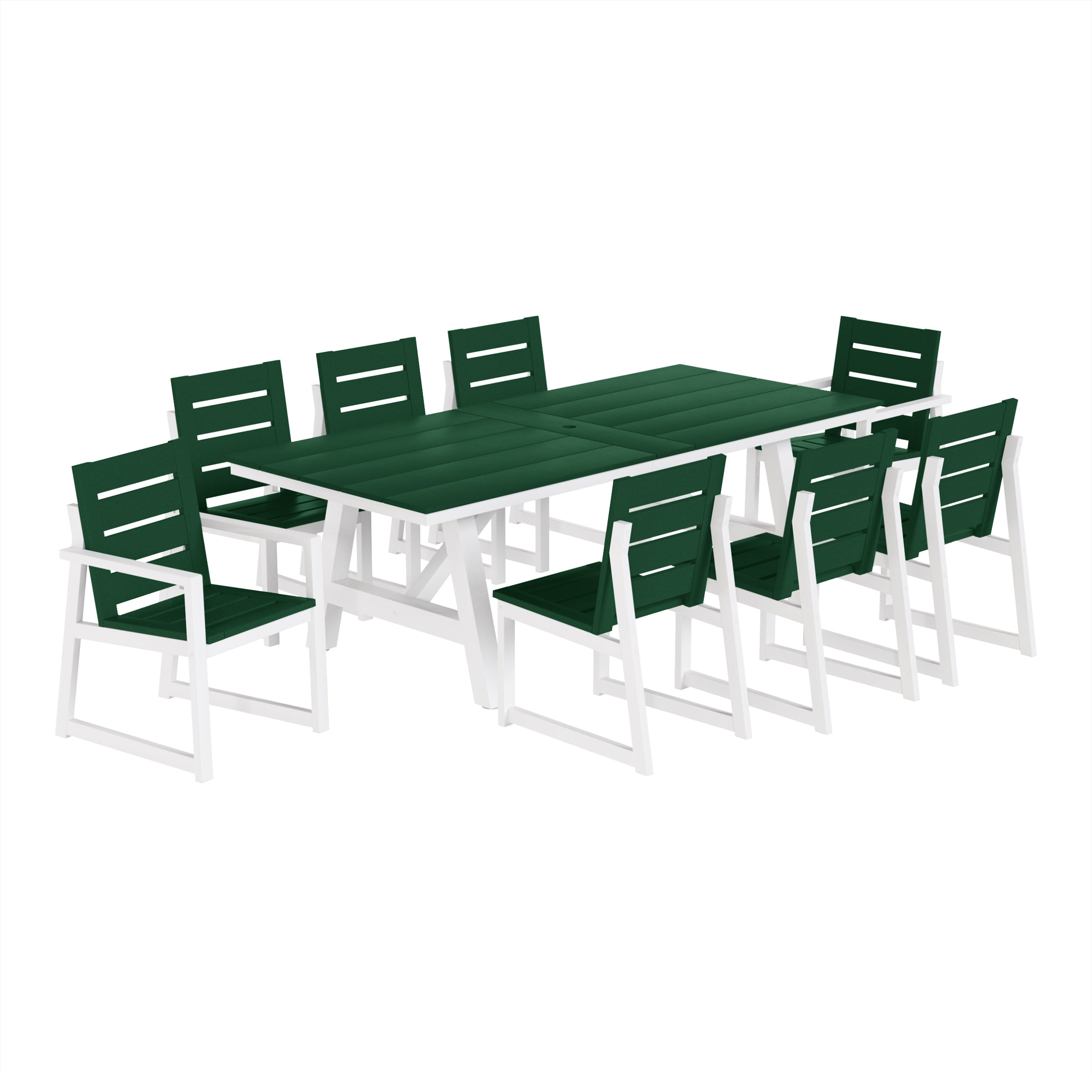 Cape May 9-Piece HDPE Outdoor Furniture Patio Dining Table With Umbrella Hole and Chairs Set For 8