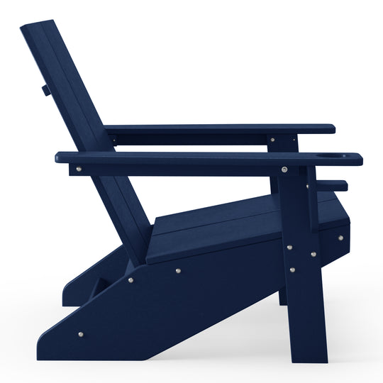 Riviera Outdoor 4-Piece HDPE Modern Adirondack Chairs Set with Folding Patio Ottomans and Cup Holder