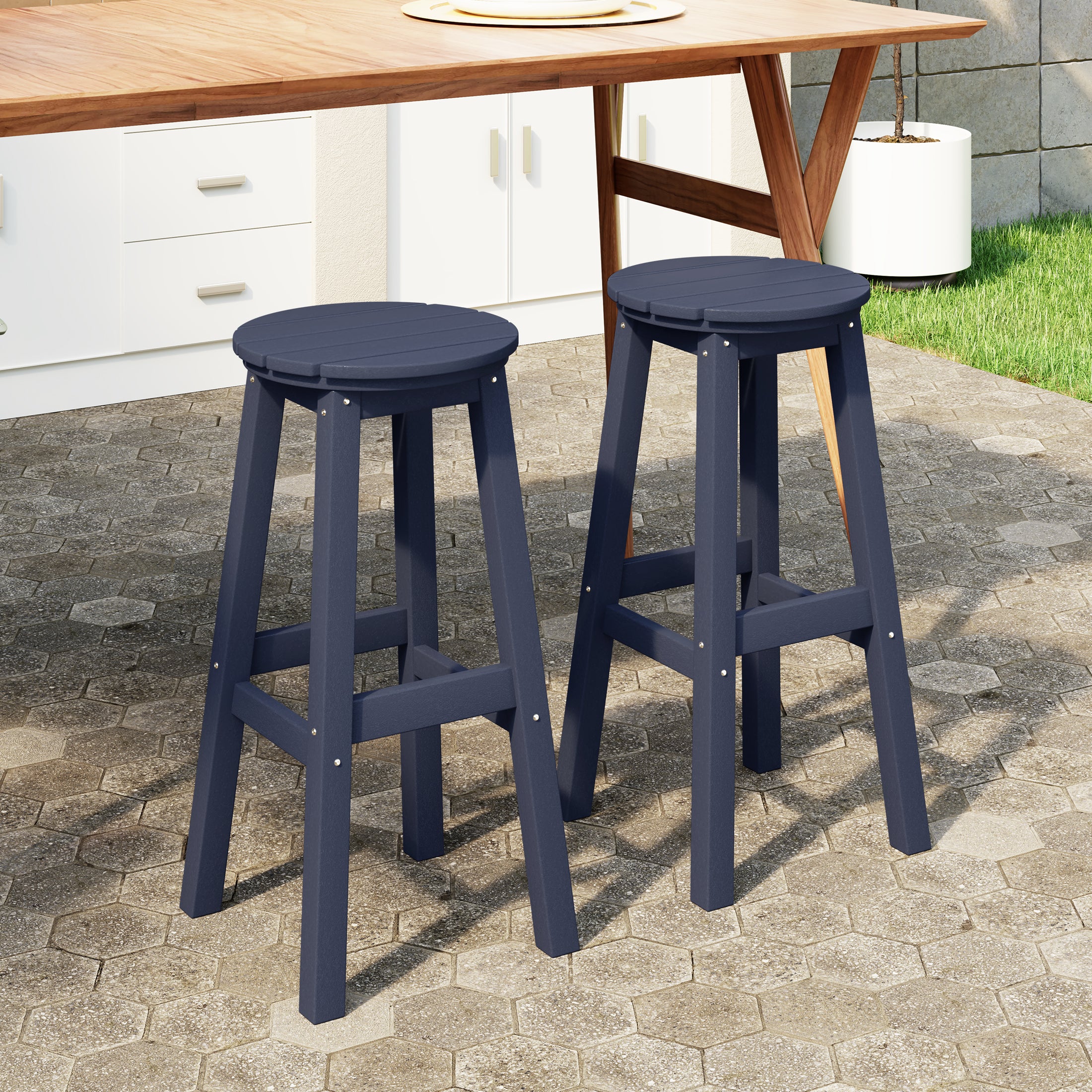 Malibu 29" HDPE Outdoor Patio Round Bar Stool Set of 2