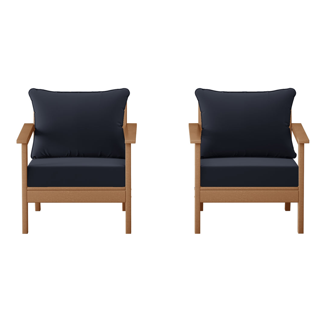 Avalon Outdoor Modern HDPE Patio Club Chairs with Deep Seat Cushions (Set of 2)