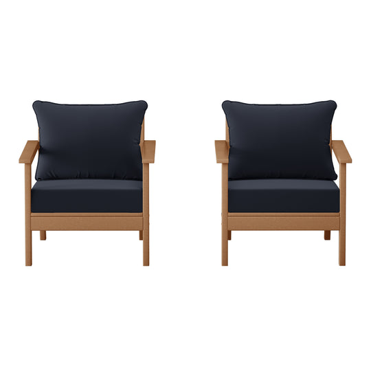 Avalon Outdoor Modern HDPE Patio Club Chairs with Deep Seat Cushions (Set of 2)