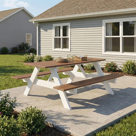 Greenville Outdoor 70" HDPE Plastic Picnic Table Bench With Umbrella Hole