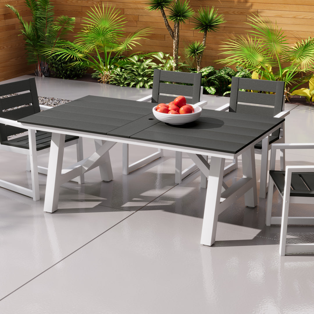 Cape May 72" HDPE Rectangle Outdoor Patio Dining Table With Umbrella Hole and Metal Frame