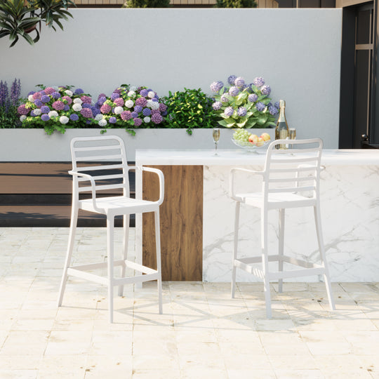 Playa 29.5" Outdoor Polypropylene Plastic Patio Bar Height Stools (Set of 2)