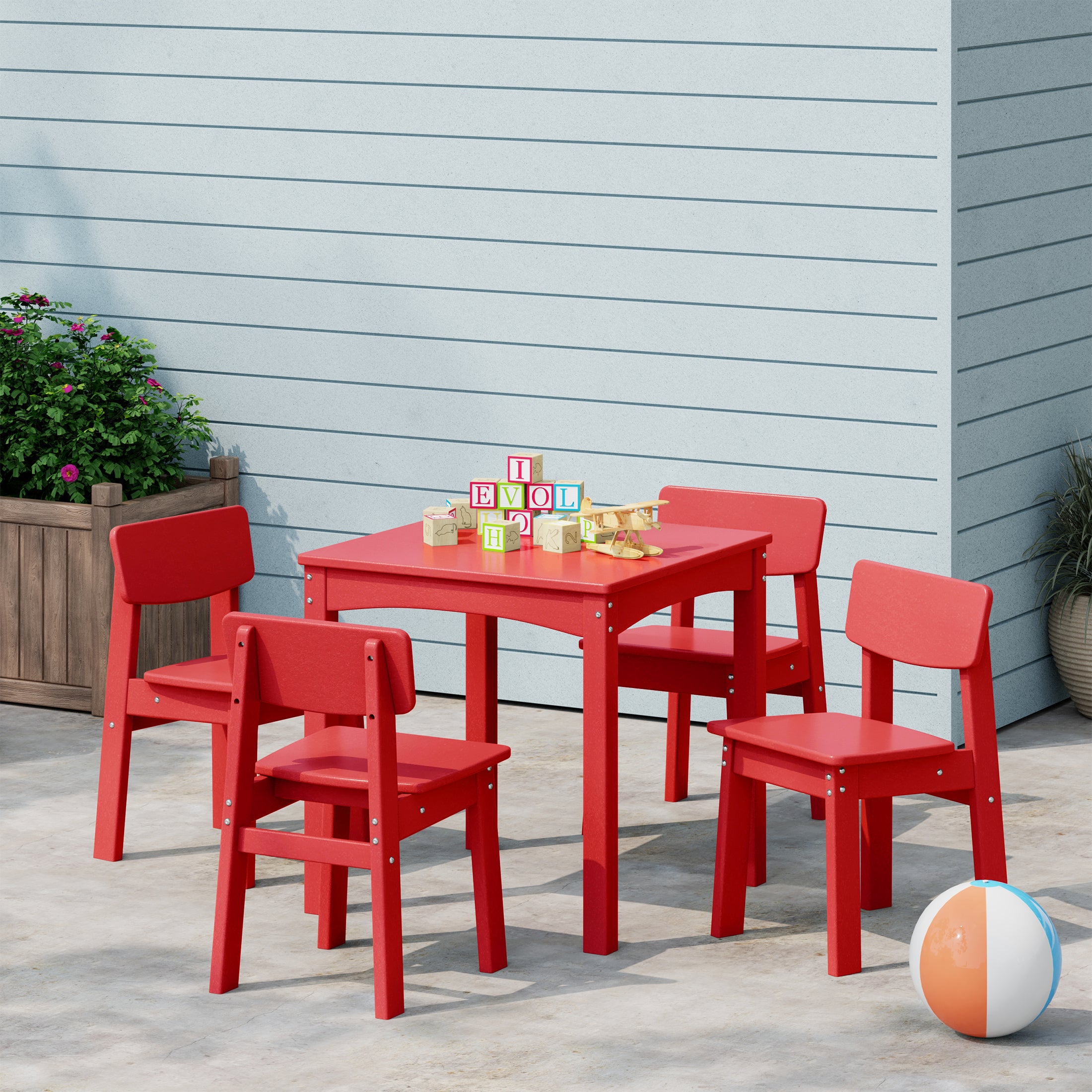 Treehouse Kids 5-Piece Modern HDPE Dining Table and Chairs Set