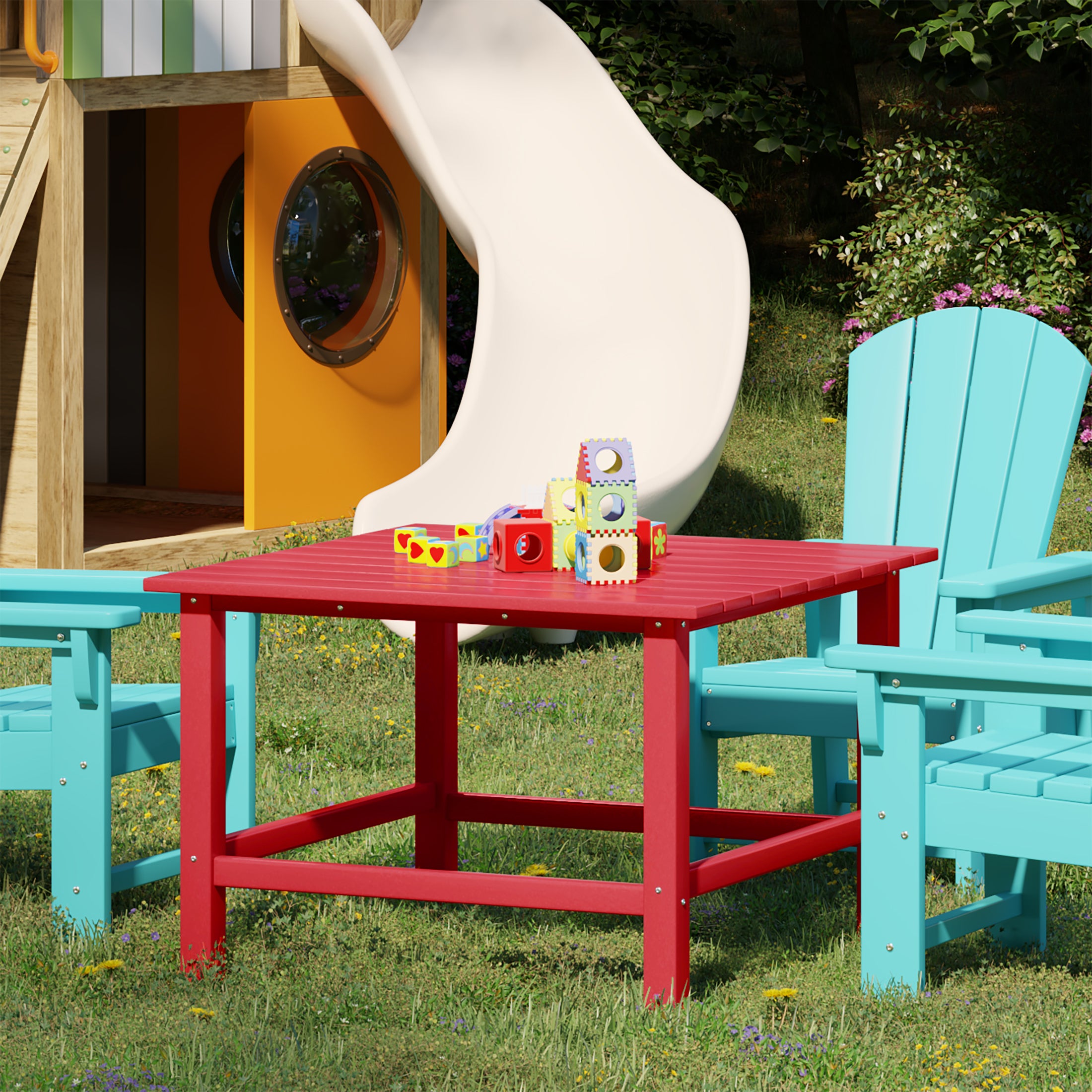 Malibu Kids Outdoor Patio Furniture HDPE 30" Wide Square Dining Table