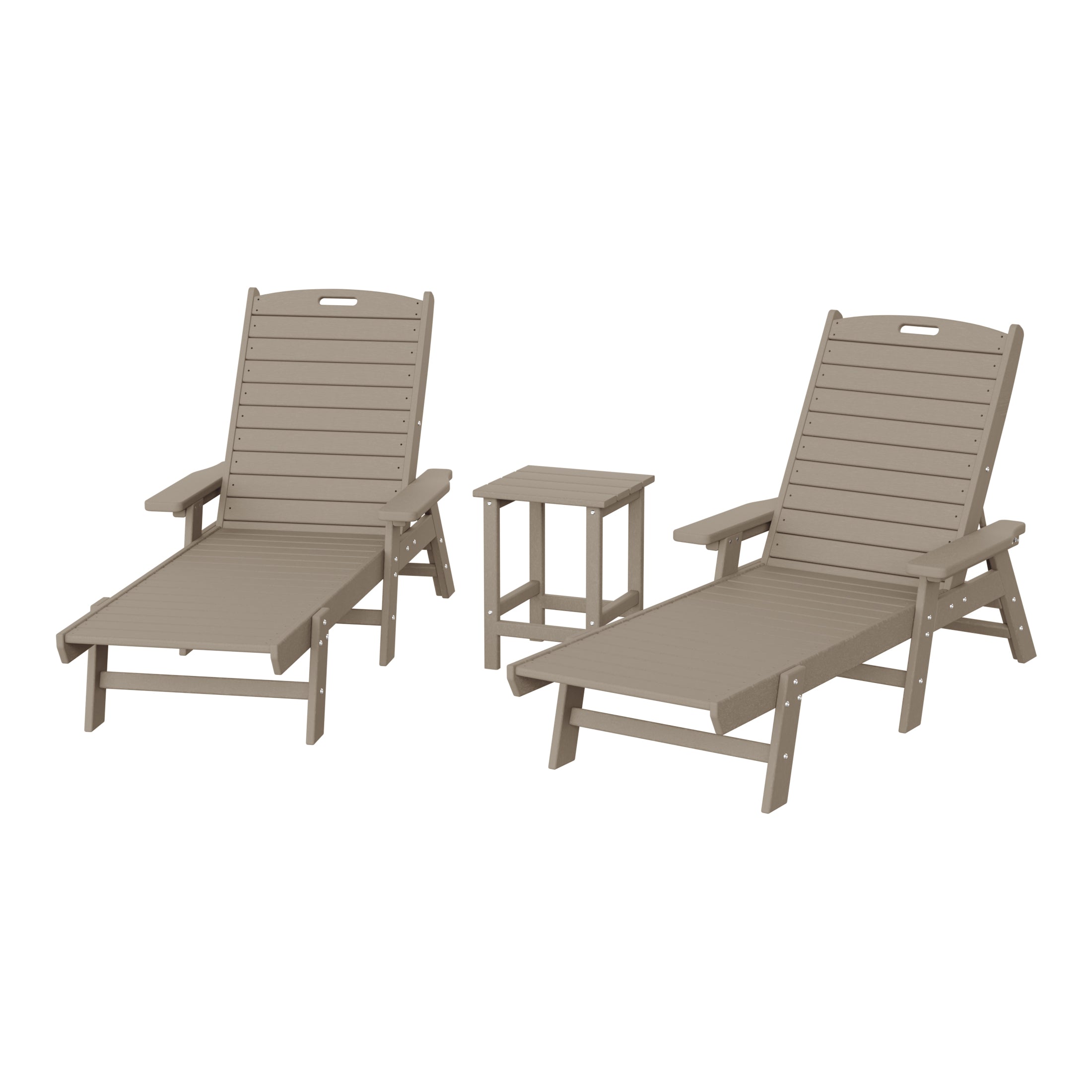 Malibu Poly Reclining Chaise Lounge Set With Table