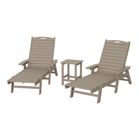 Malibu Poly Reclining Chaise Lounge Set With Table