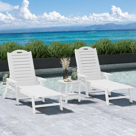 Aruba 3-Piece Outdoor Patio Chaise Lounge Chair with Wheels & Cup Holder with Patio Side Table