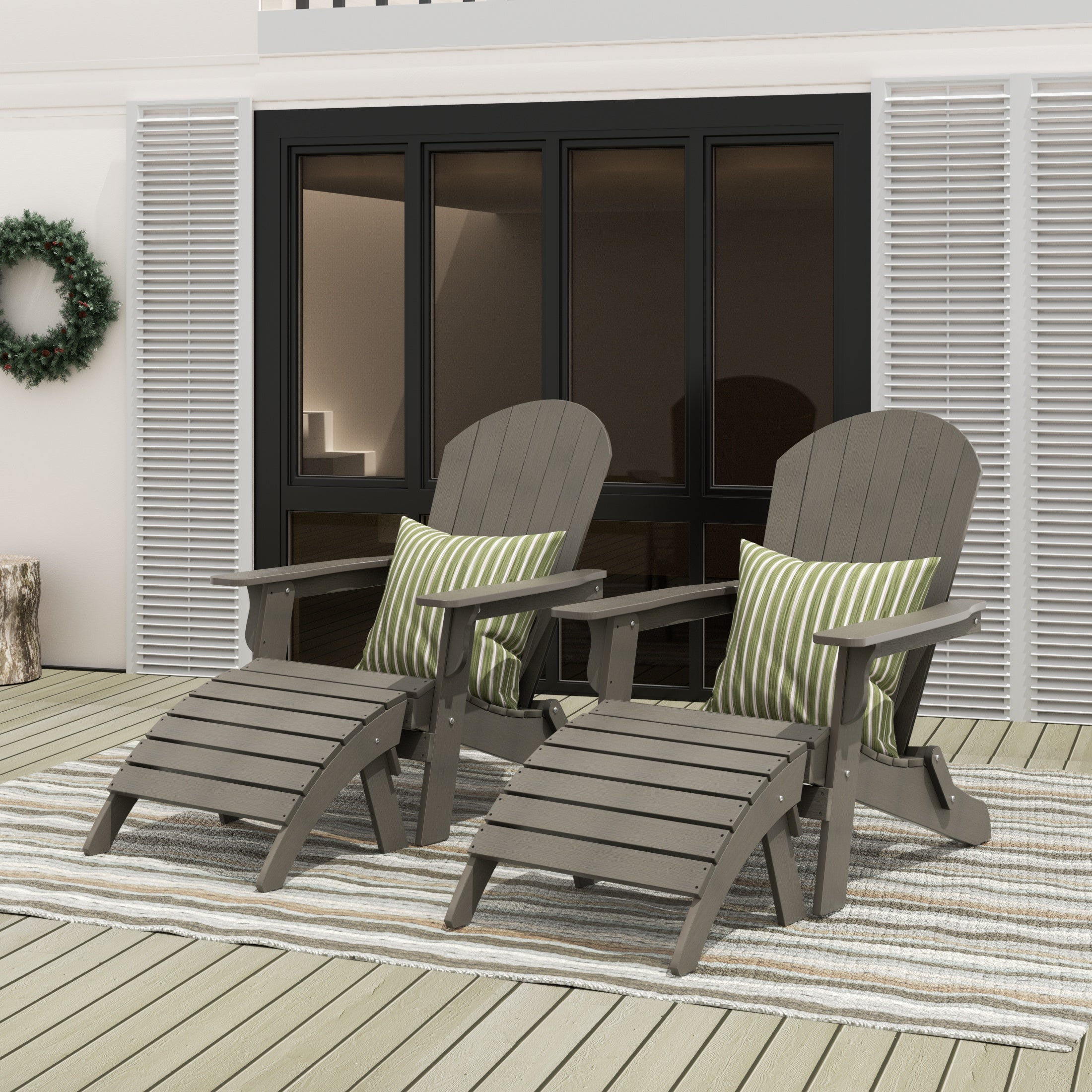 Tuscany 4-Piece HIPS Outdoor Folding Adirondack Seashell Chair With Folding Ottoman (Set of 2)