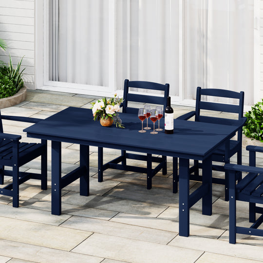 Ashore Outdoor Modern HDPE 66" Wide Rectangle Patio Dining Table for 6
