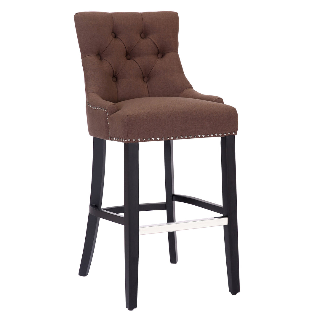 Hayes 29" Upholstered Tufted Wood Bar Stool, Black