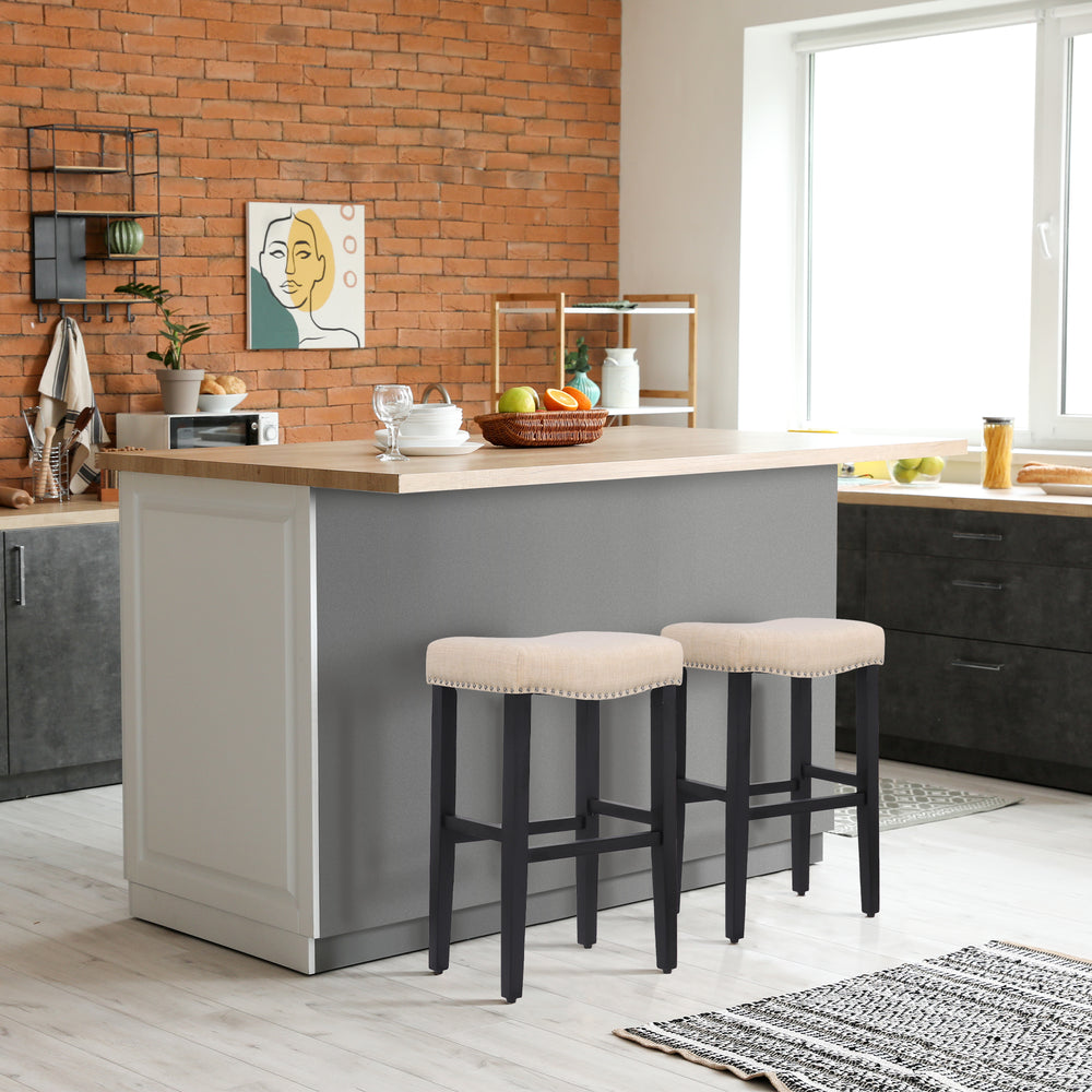 Lenox 29" upholstered nail head bar counter stools with Black color legs (2 piece set)