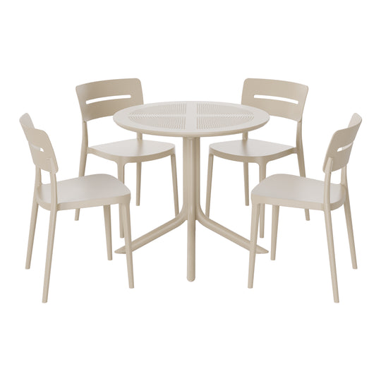 Playa Modern 5-Piece Resin Round Patio Dining Table Set with Stackable Patio Dining Chairs