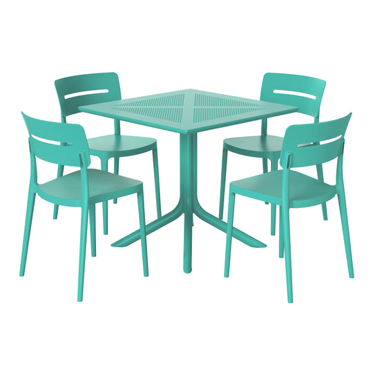 Playa Modern 5-Piece Resin Patio Dining Table Set with Stackable Patio Dining Chairs