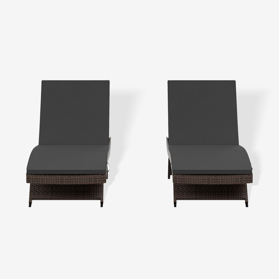Somerset Brown Rattan Wicker Outdoor Patio Chaise Lounge with Cushion (Set of 2)
