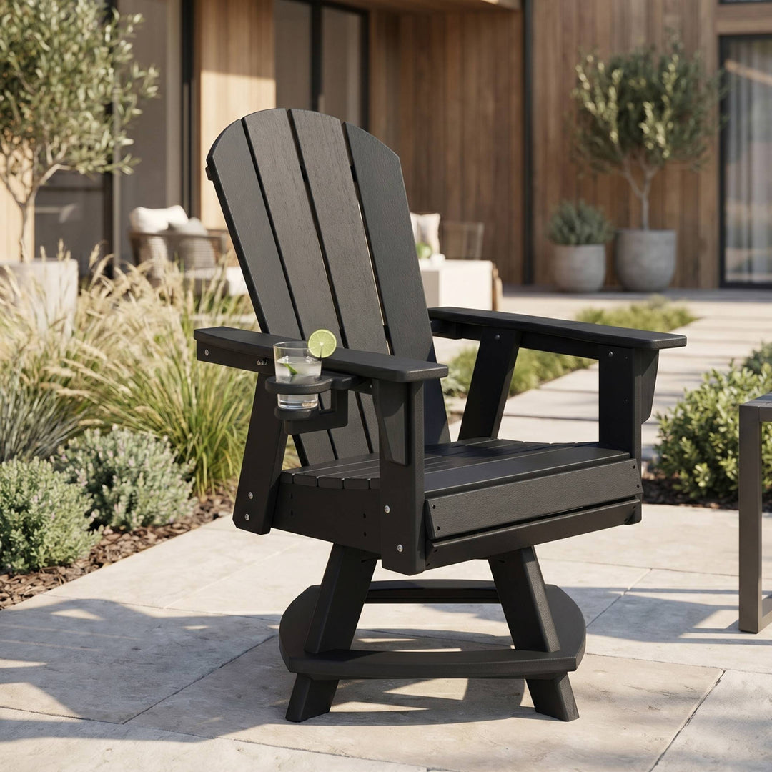 Malibu Outdoor HDPE Swivel Adirondack Patio Dining Chair With Cup Holder