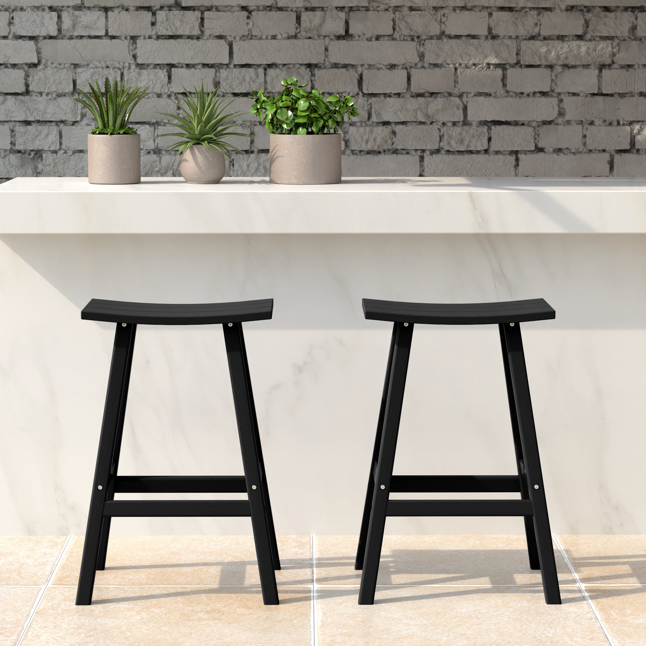 Malibu 24" HDPE Outdoor Patio Counter Height Bar Stools (Set of 2)