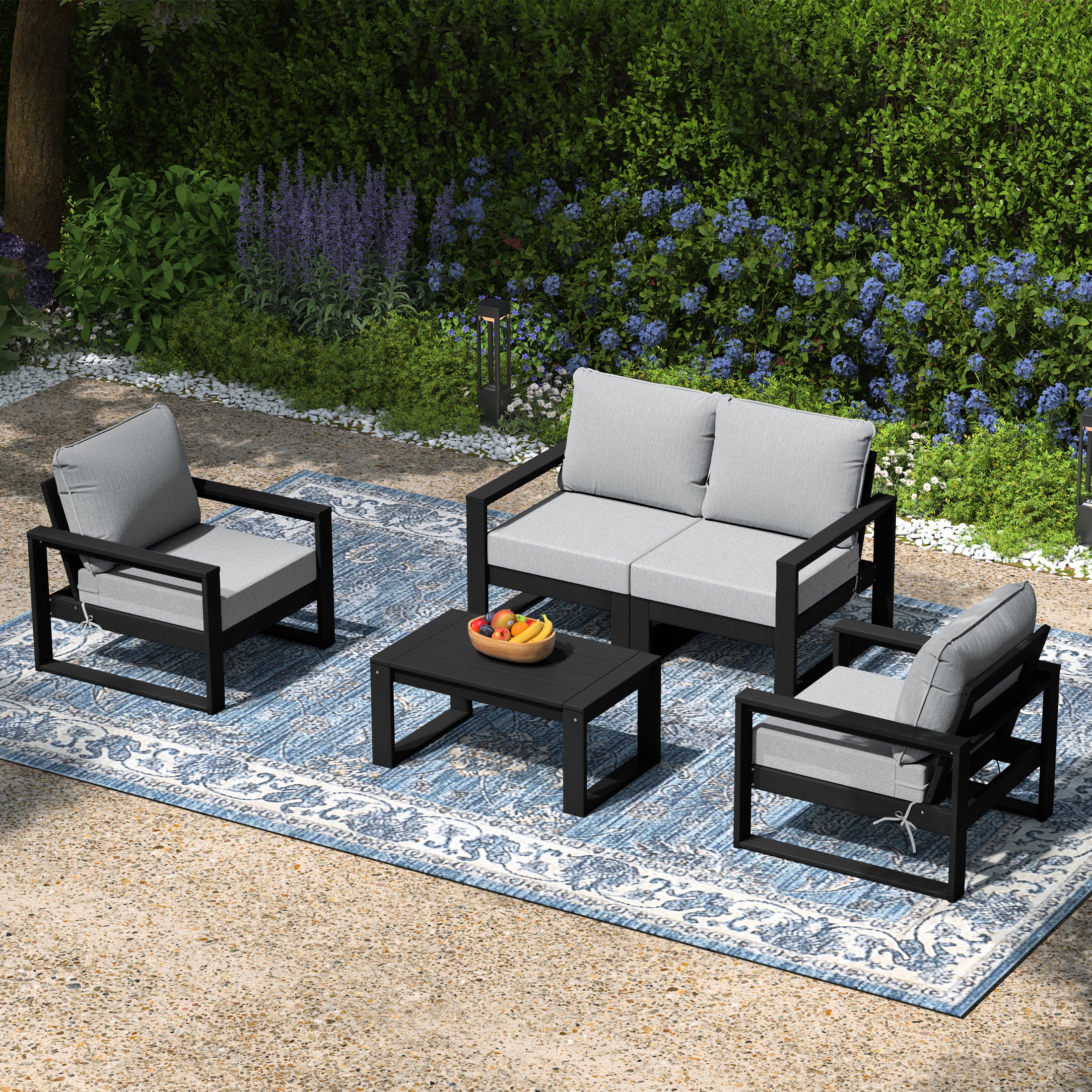 Montara 5-Piece Modern HDPE Outdoor Patio Furniture Sofa Conversation Set with Coffee Table
