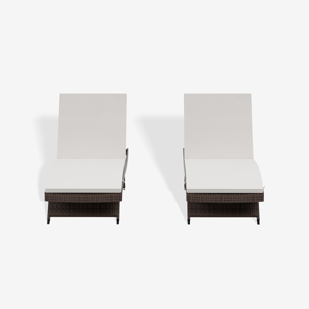 Somerset Brown Rattan Wicker Outdoor Patio Chaise Lounge with Cushion (Set of 2)