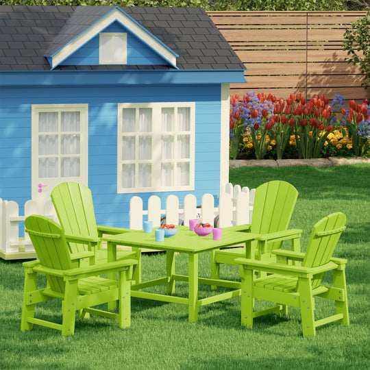 Malibu Kids 5-Piece HDPE Outdoor Square Patio Dining Table and Chairs Set