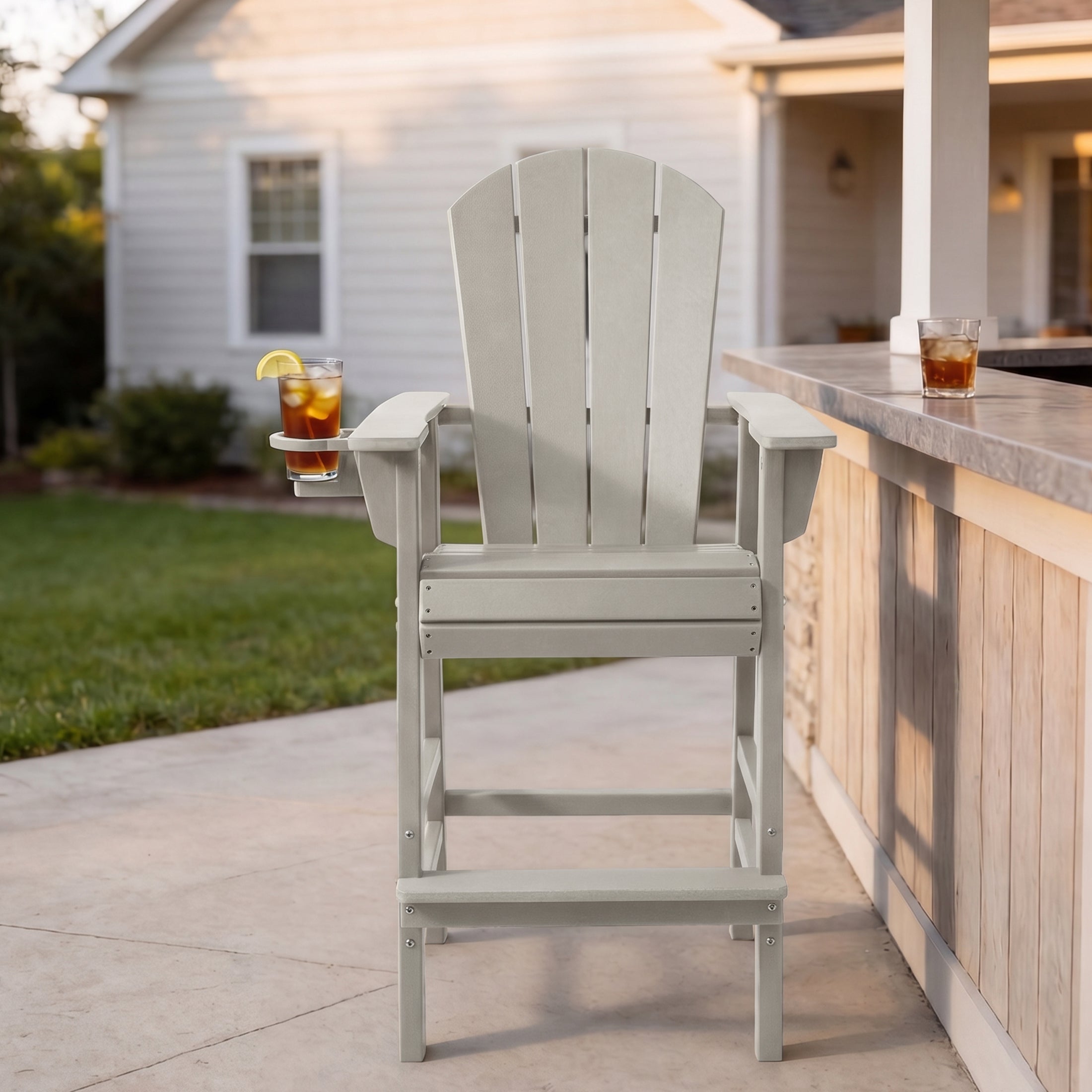 Malibu Outdoor HDPE Tall Adirondack Bar Height Chair With Cup Holder