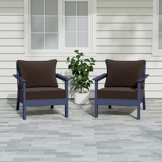 Avalon Outdoor Modern HDPE Patio Club Chairs with Deep Seat Cushions (Set of 2)