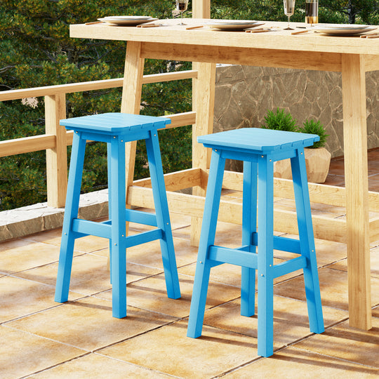 Malibu 29" HDPE Outdoor Patio Square Bar Height Bar Stool (Set of 2)