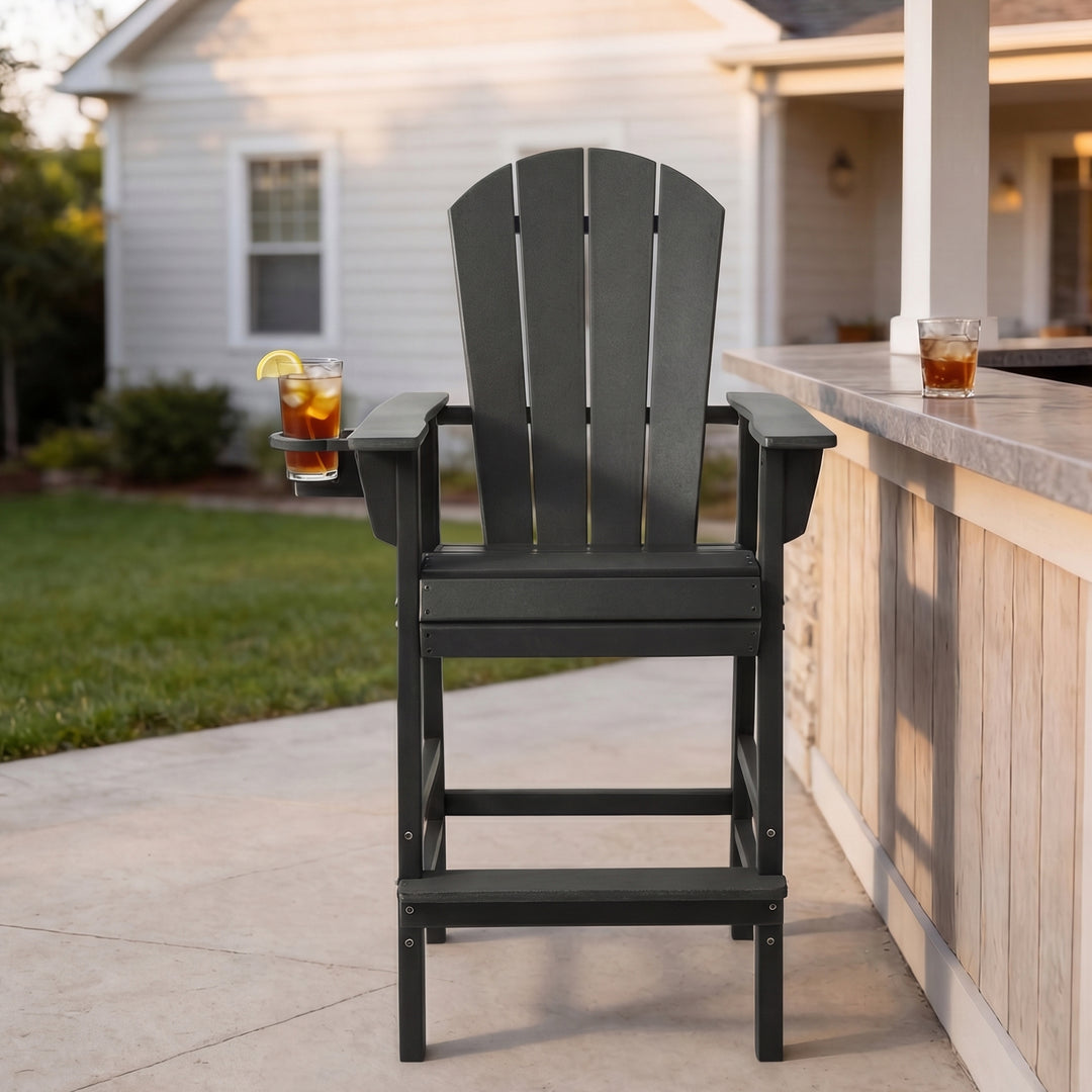 Malibu Outdoor HDPE Tall Adirondack Bar Height Chair With Cup Holder