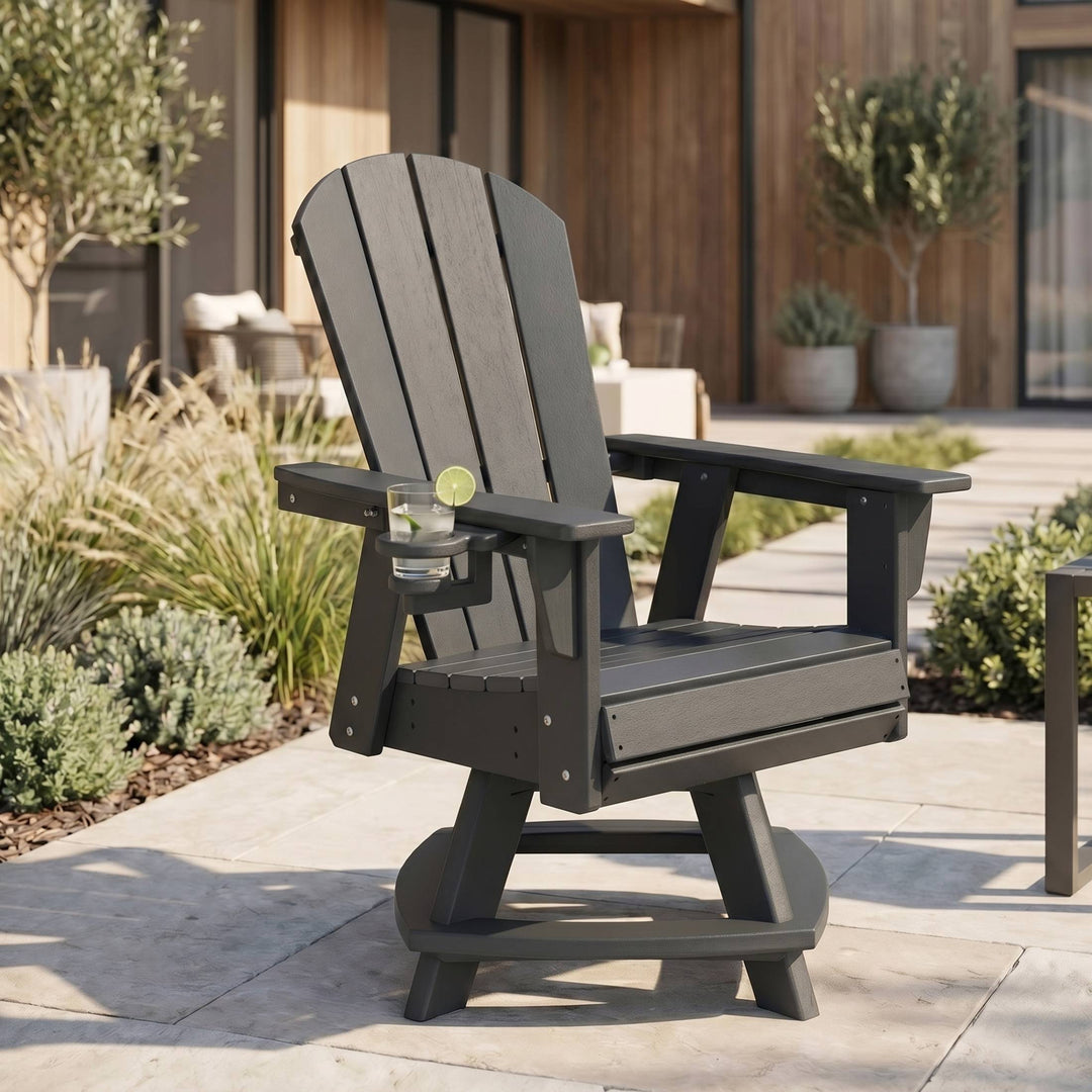 Malibu Outdoor HDPE Swivel Adirondack Patio Dining Chair With Cup Holder