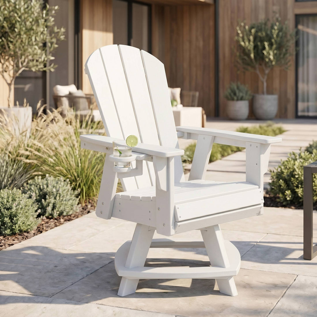 Malibu Outdoor HDPE Swivel Adirondack Patio Dining Chair With Cup Holder
