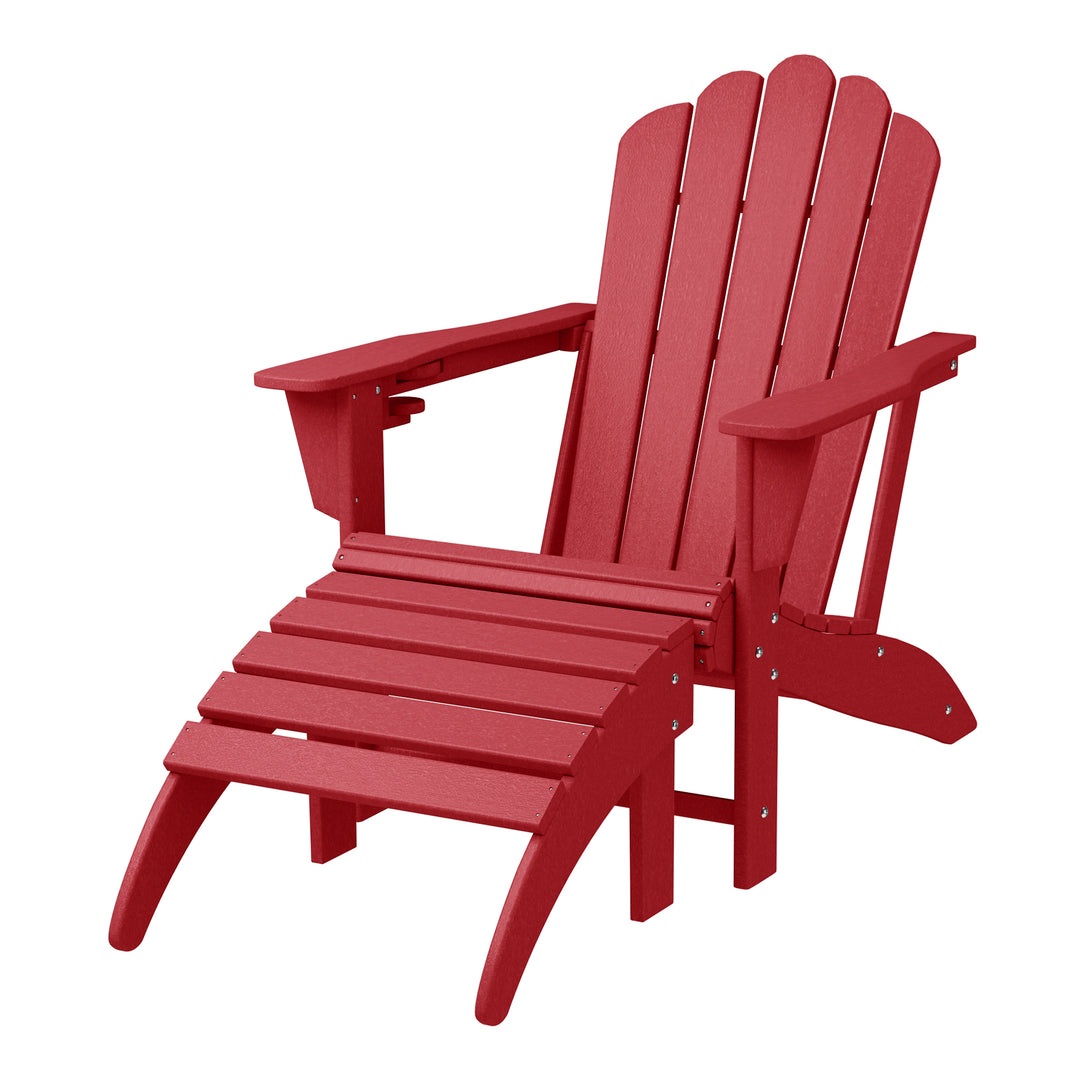 Highland 2-Piece Outdoor Patio HDPE Adirondack Chair With Ottoman and Cup Holder Set