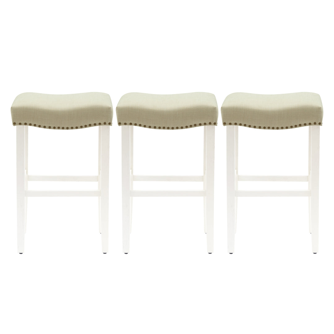 Lenox 29" Upholstered Saddle Seat Antique White Bar Stool (Set of 3)