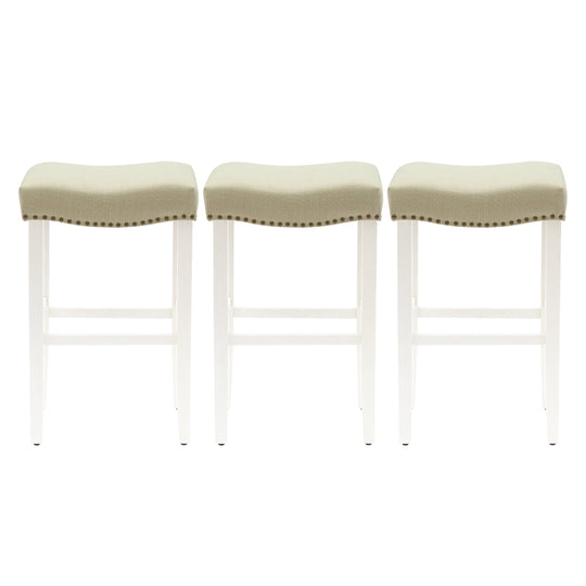 Lenox 29" Upholstered Saddle Seat Antique White Bar Stool (Set of 3)