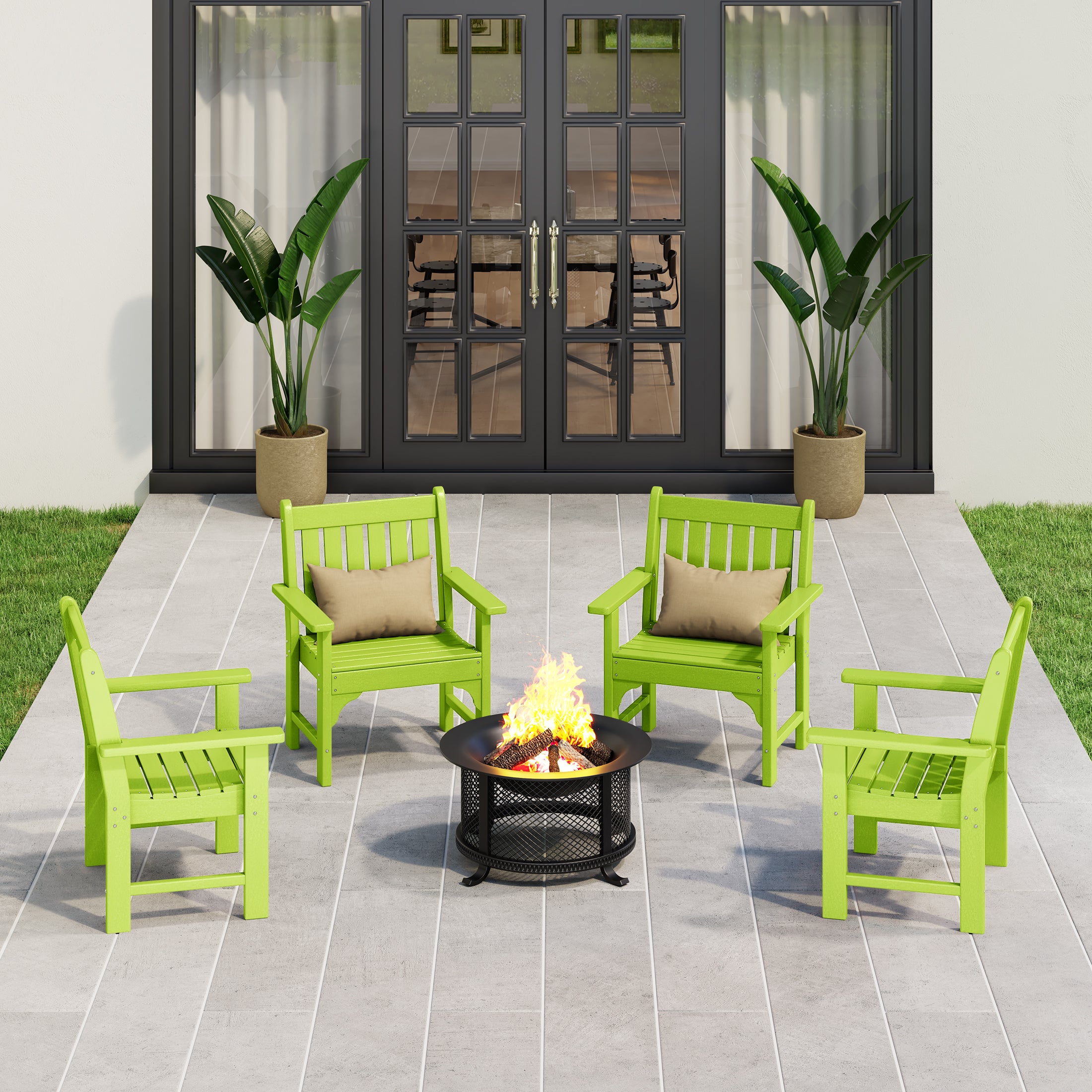 Malibu Outdoor Patio HDPE Adirondack Dining Arm Chairs (Set of 4)