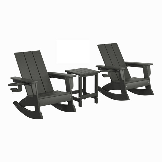 Ashore 3-Piece Kids Modern Rocking Chair With Cup Holder and Square Side Table Set