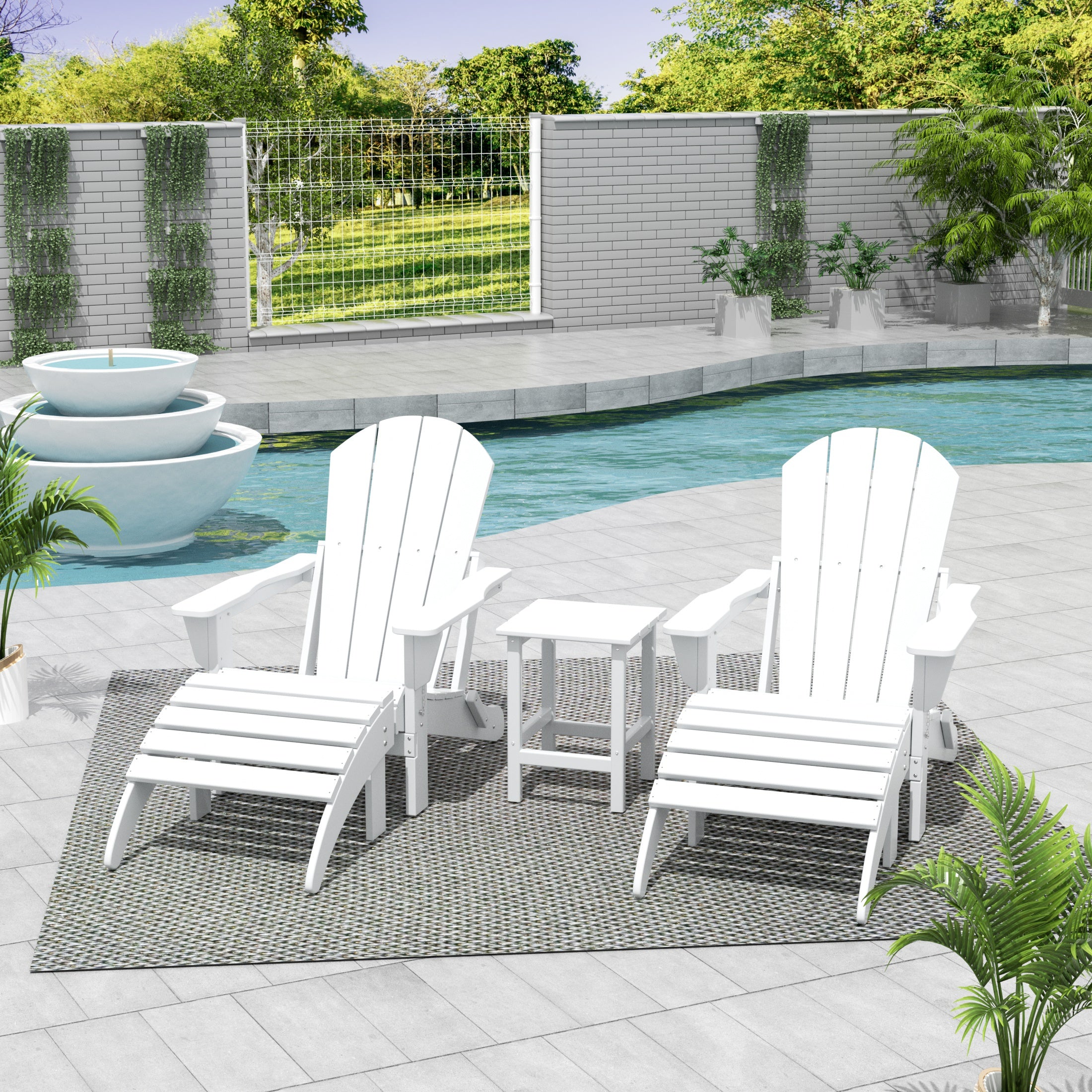 Malibu 5-Piece set classic Adirondack chairs with ottoman and a small coffee table (2 seater)