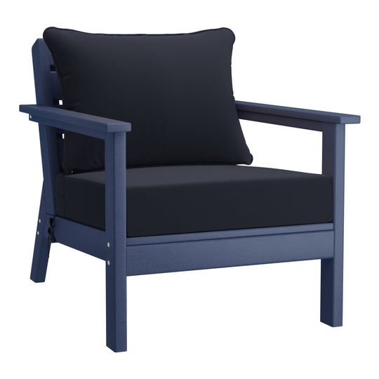 Avalon Outdoor Modern HDPE Patio Club Chairs with Deep Seat Cushions (Set of 2)