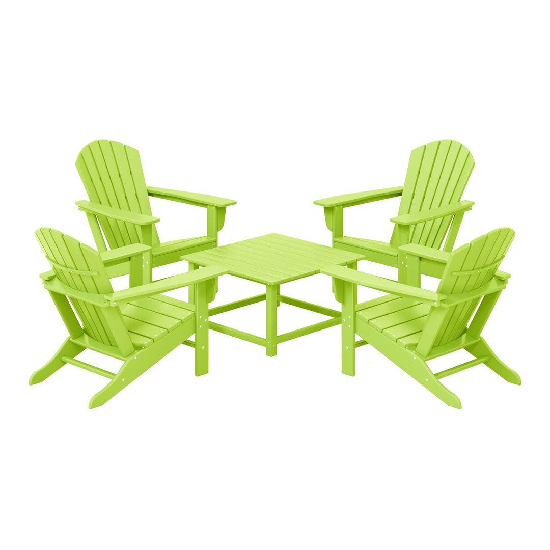 Dylan 5-Piece Outdoor Patio HDPE Adirondack Chair With Square Coffee Table Conversation Set